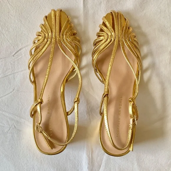 Loeffler Randall Priscilla Leather Heels Gold 7 - Picture 12 of 13